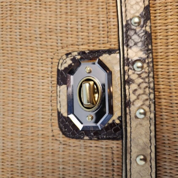 Coach Straw Python Clutch tan and Brown With Zebra liner Clear hang tag - Picture 8 of 11